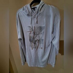 Express hooded long sleeve shirt, M Tall, White